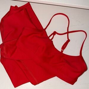Red ALO Sports Bra and Leggings Set